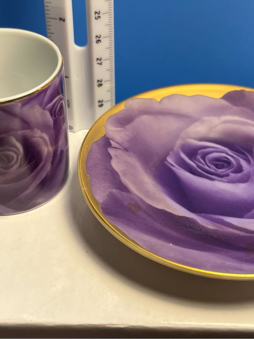 Vintage CC&T mini Purple Rose Cup & Saucer Set with Gold Trim